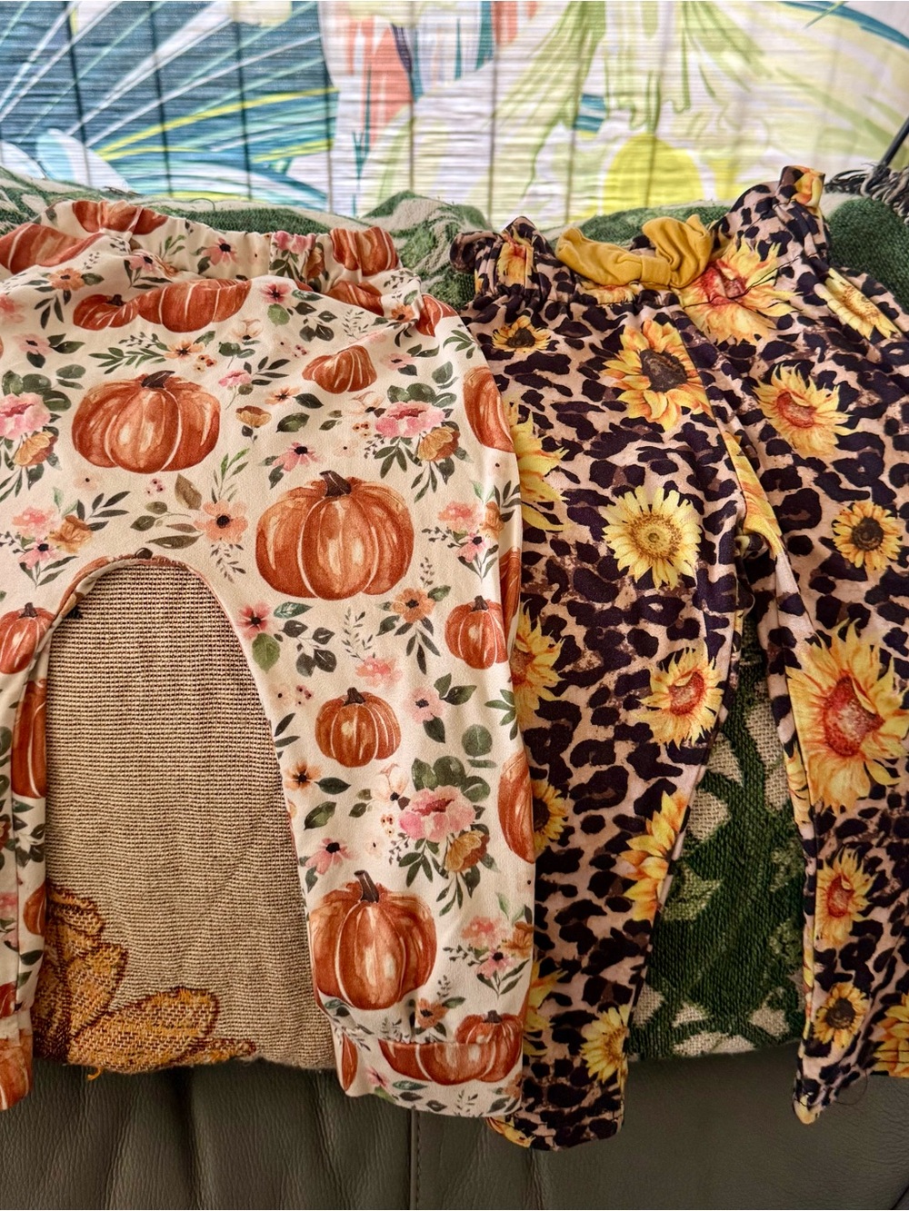 Girls Pumpkin & Sunflower Stretch Waist Leggings - Set of 2